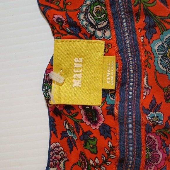 Maeve Orange Blue Silk Paisy Floral Fitted Waist Fit and Flare Blouse A25 - Picture 2 of 6